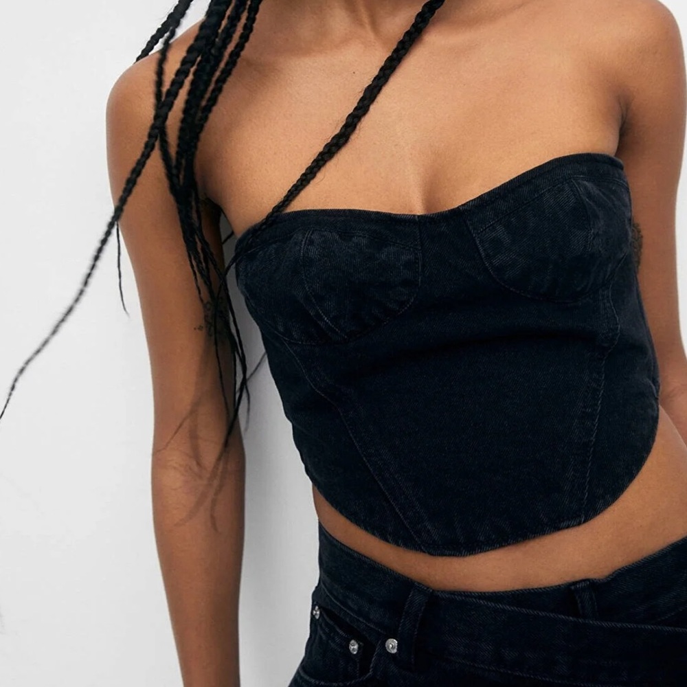 Pull&Bear denim corset top in black